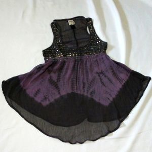 Ladies Medium Star Scene sheer black & purple tie dye sheer sequinned tank top h